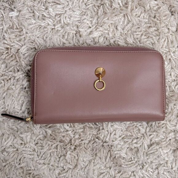 Luxury Coquette FENDI By the Way Pink Blush Rose Leather Zip Around Long Wallet - Picture 1 of 13